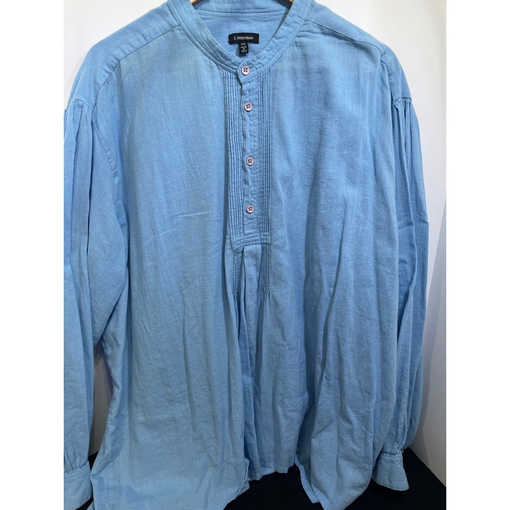 J. Peterman Ladies XXL Light Blue Cotton Pintuck Band Collar Pullover Shirt